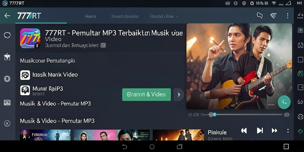 Tampilan antarmuka aplikasi 777RT untuk Pemutar MP3 yang menarik dan fungsional.