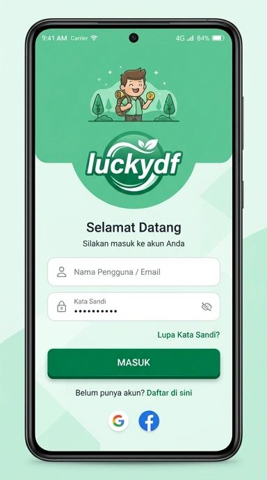 Tampilan halaman login luckydf